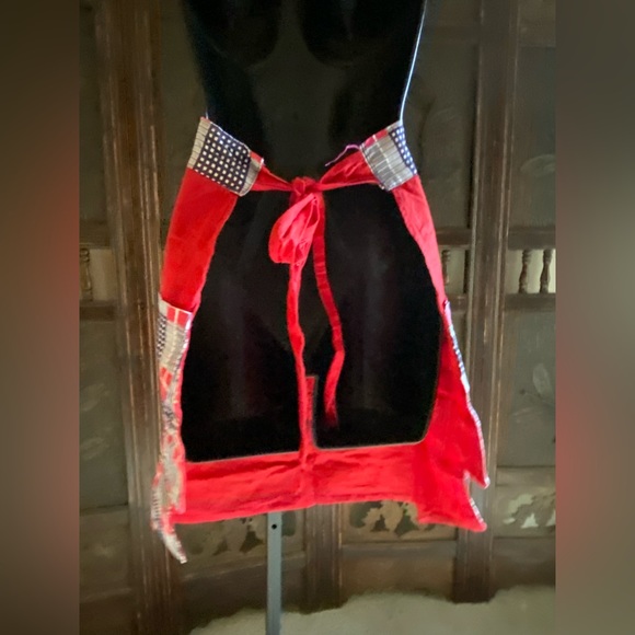 Mid-Century modern half waist cotton apron.  Asymmetrical cut with pocket - Picture 4 of 4